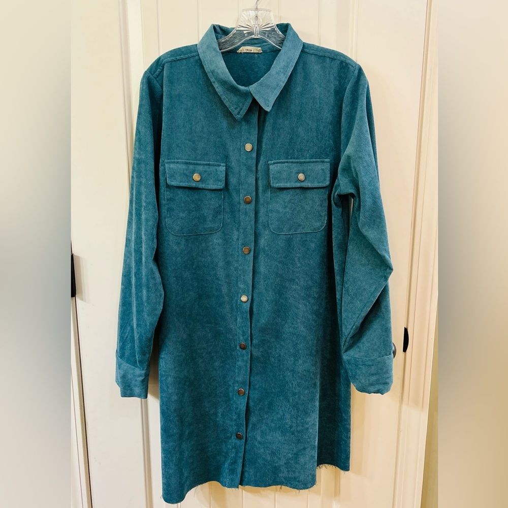 Kori Teal Button-Down Midi Dress